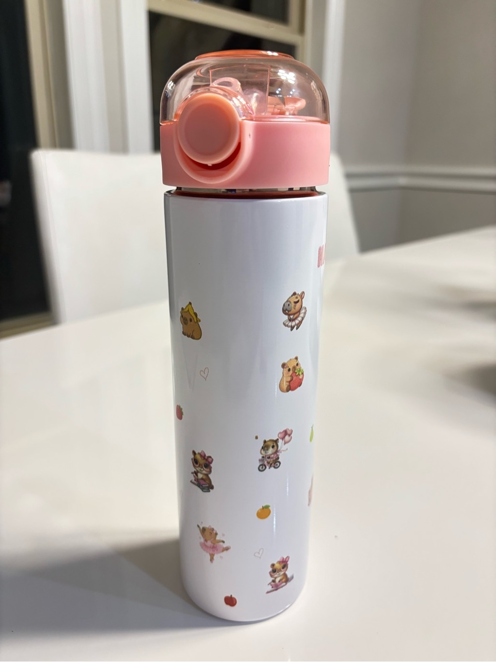Kids Pink Character Stainless Drink Bottle - Cute Capibara Animal Design